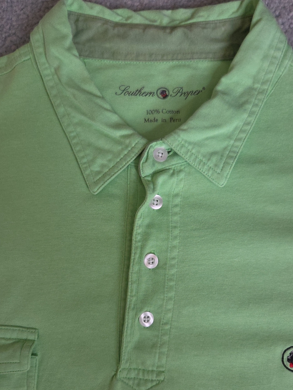 Southern Proper Men's Lime Green Cotton Tourney Polo Pocket Short Sleeve, XL